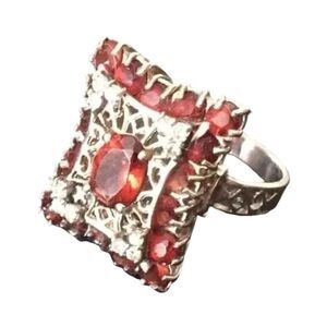 1.52tcw Mandarin Garnets Women's Ring Diamonds  14k White Gold Antique Art Deco